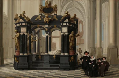 Egy család I. Vilmos herceg sírja mellett a Nieuwe Kerkben, Delftben Egy család Willem I sírja mellett (Csendes Vilmos) a Nieuwe Kerkben, Delftben