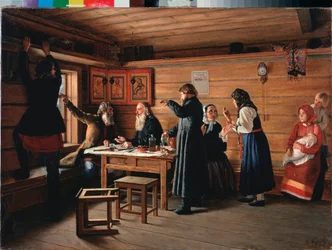 Vallási vita – Dmitrij Jegorovics Zsukov (1841-1903) festménye, olaj, vászon