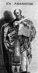 Alexandriai Athanasius (298-373) egyházatya, metszet Domenichino festménye után a grottaferratai templomban