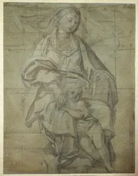 Madonna és gyermek (fekete kréta papíron)