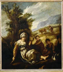 Le premier Age, Eve filant et Adam labourant - Eve spinning, Adam ploughing, más néven Country Life ...