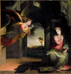 Angyali Üdvözlet. Domenico Beccafumi (1486-1551) festménye