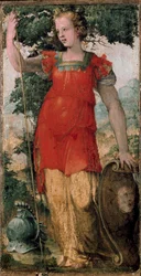 Női karakter, talán Minerva. Domenico Beccafumi (1486-1551) festménye.