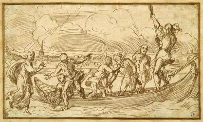 Krisztus és Szent Péter a vízen sétál (toll és barna tinta papíron)