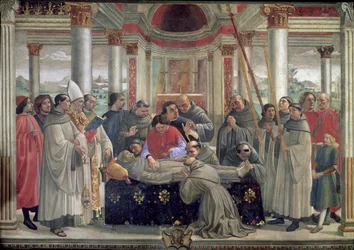 Szent Ferenc halála, jelenet Assisi Szent Ferenc életének ciklusából, 1486
