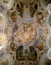 Domenikus Zimmermann (1685-1766) építész freskója a Schussenried kolostor kupolájának díszítéséről 1730-1731 Schussenried, Németország
