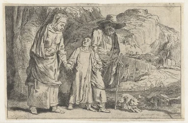 Krisztus visszatér a templomból szüleivel