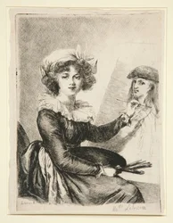 Louise-Elisabeth Vigée-Lebrun, (Mlle Lebrun), az Uffiziben található 1790-es önarckép nyomán, tükörfordított változatban