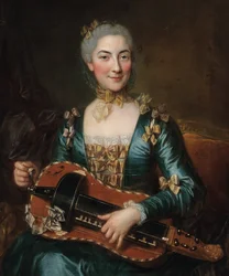 Portréja egy hölgy játszik egy hurdy-gurdy