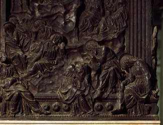 Istentisztelet a kertben, részlet a bal szószékről, Donatello (1386-1466), Szent Lőrinc-bazilika, Firenze, Olaszország