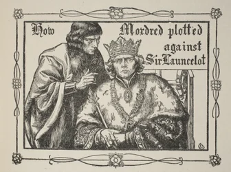Hogyan szőtt össze Mordred Sir Launcelot ellen, illusztrációja Beatrice Clay „Arthur király és a kerekasztal történetei” című könyvéből, 1. kiadás, 1905