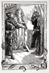 „King Anguish Isoltot ad Sir Tristramnak”, 1905.