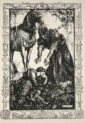 Palamides megjelent előtte, illusztráció Beatrice Clay "Stories of King Arthur and the Round Table" című művéből.