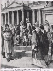 Szent Gergely és az angol rabszolgák, illusztráció a "The Story of the British People"-ből, 1950 körül (litho)