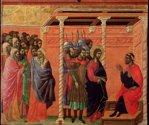 Jézus Poncius Pilátus előtt. Maesta oltárkép (tempera és arany fán