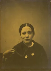 A száj szögének enyhe süllyesztése a depresszió miatt balra, hamis nevetés jobbra, 1854-185