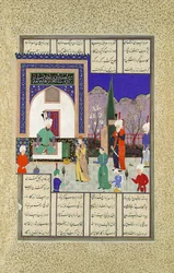 Nushirvan üdvözli a Khaqan lányát, Folio 633v a Shahnama Book of...-ból, kb. 1530-35.