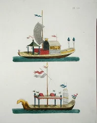 Kínai díszcsónakok, G. van Laar „Magazine of Garden Gems”-ből, 1802-ben (színes litho)