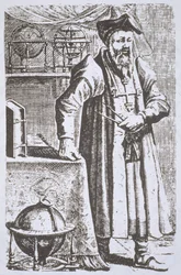 William Postel (1510-81) portréja a De Universitate-ből, Leyden, 1643, illusztrálva a 19. század végén megjelent History of Magic című könyvben.