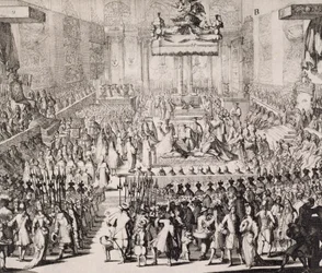 Orániai Vilmos (1650-1702) és Mária (1662-94) koronázása a Westminster-apátságban, 1689. 04. 21.