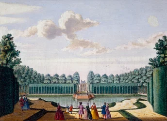 A tó melletti ösvény a ház felé, Meerestein, a Het Zeganpralent Kennemerlanttól Hendrick de Leth és Matthias Brouerius Van Nidek, közzétéve 1700-1730 körül