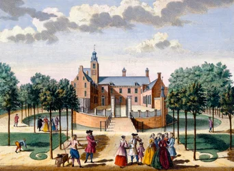 Az Adrichem-ház kilátása, a Het Zeganpralent Kennemerlantból Hendrick de Leth és Matthias Brouerius Van Nidek, megjelent 1700-1730 körül
