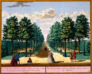 Kilátás a ház hátsó részén lévő sétányra, Hendrik de Leth és Matthias Brouerius Van Nidek Get Zeganpralent Kennemerland című könyvéből, 1700-30 körül.