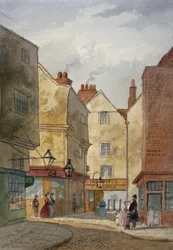 Kilátás a Cloth Fairre és a Middle Streetre, West Smithfield, London City, 1867
