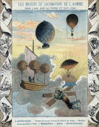 Aerostation - Pierre de Lana repülő csónak projektje - Besnier repülő repülőgépe (1678) - Balloon - Balloon - Léghajó léggömb - E Letellier illusztrációja - Protect történelmi jegyzetfüzet, 19. század vége