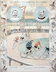 Charles Terront (1857-1932) és Jules Corre a Galerie des Machines-ben 1893 februárjában, egy tankönyvből (színes litó)