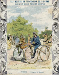 Pierre Michaux és Michaudine velocipéd - Tankönyvek védőhüvelyéből, 19. század vége - Pierre Michaux (1813-1883) velocipéd egy pedál (les michaudines)