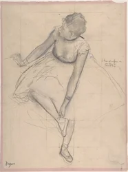 Dancer Adjusting Her Slipper, 1873 (grafittal, fekete-fehér krétával, rózsaszín szőtt papíron)
