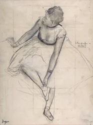 Cipőjét igazító táncosnő (balett-táncosnő). Edgar Degas (1834-1917) rajza. New York. Metropolitan Museum of Art.
