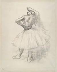 Álló táncos, felemelt jobb karral, 1891 körül (papíron készült rajz ellenellenőrzése)