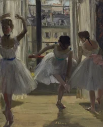 Táncosnők egy próbateremben, három táncosnő, 1873