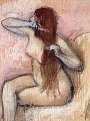 Haját rendező ülő meztelen nő, kb. 1887-1890