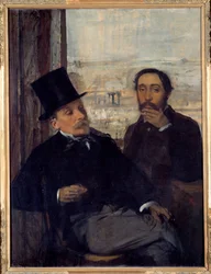 Önarckép Evariste de Valernes (1816-1896) festővel, Edgar Degas a jobb oldalon magát ábrázolta. Edgar Degas (1834-1917) festménye 1865 V. 1,16x0,89 m Párizs, Orsay Múzeum - Önarckép Evariste de Valernes festővel (1816-1896) -