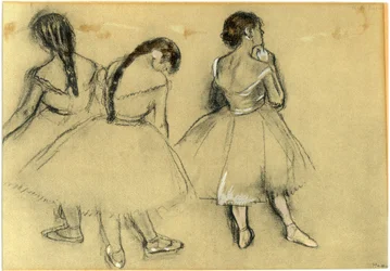Három táncosnő: szén és pasztell, papír (1880 körül) Edgar Degas (1834-1917) - magángyűjtemény - tánc, balett, tütü, papucs, opera - haj, haj -