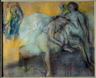 Két táncos nyugalomban Edgar Degas (1834-1917) pasztell és szén zergepapíron. 1910-1912 Dim. 0,78x0,96 m Párizs, Musee d
