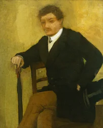 Fiatal férfi ül kabáttal és esernyővel; Kabáttal és esernyővel ülő fiatalember, 1864-1868 körül