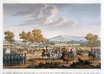 „A birodalmi gárda manőverezése a két császár jelenlétében Tilsitben, 1807. június 28.”.
