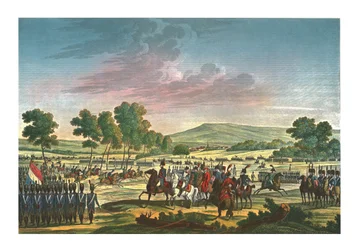 A birodalmi gárda manőverezett a két császár jelenlétében Tilsitben, 1807. június 28., 1850