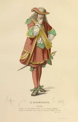 Alceste szerepének jelmeze, 1868 körül (metszet)