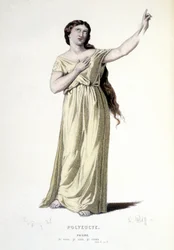 Pauline karaktere a Polyeucte mártír című tragédiában - Full Theatre: (Corneille színdarabok gyűjteménye) Geffroy rajza, L. Wolff metszete - szerk. Laplace, Sanchez et Cie, Párizs 1884