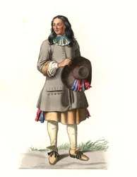 17. századi francia paraszt, Jean Saint Jean 1679-es metszete után - Edmond Lechevallier-Chevignard (1825-1902) illusztrációjának litográfiája a „Costumes historiques des 16e” c.