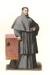Pedro de Urbina de Montoya, Sevilla (Spanyolország) archívuma 1658-tól 1663-ig, Bartolome Murillo (1618-1682) festett portréja alapján - Litográfia Edmond Lechevallier-Chevignard (1825-1902) illusztrációjából, a „Historical”-ból a 16t