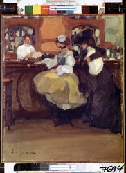 Belle Epoque: ""A Tabarin bár"" Vásárlók a párizsi Pigalle kerületben található véleményterem (Bal) pultjánál. Edmond Lempereur (1876-1909) festménye 1905 Ermitázs Múzeum, Szentpétervár (Szentpétervár)