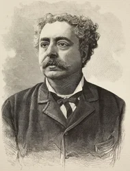 Edmondo De Amicis (1846-1908) olasz szerző portréja, E Mancastroppa metszet Schemboche fényképéből a L