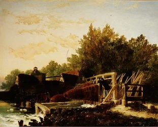 Árvízkárok Bucksban, Mapledurham, Berks, reggel