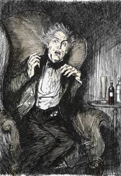 Dr. Jekyll rémülten Uttersonnal és Enfielddel folytatott beszélgetése során, Illusztráció: Edmund Joseph Sullivan (1869-1933) a L
